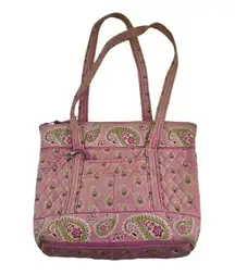 Vera Bradley Woman's Large Size Shoulder Bag Pink Paisley Print zippers pockets