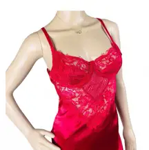 Tic Toc Lingerie Nightie Womens Medium Red Lace Front Underwire Slip Dress Sexy