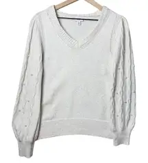 Crown & Ivy Oversized V-Neck Sweater White With Pearl Accents Size L