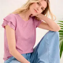Garnet Hill Hazel Organic-Cotton & TENCEL™ Ruffle casual pink Tee size M NWOT