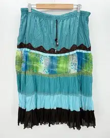 Studio 1940 Women 18/20W Blue Green Indie Midi Skirt Patchwork Boho Hippie Artsy