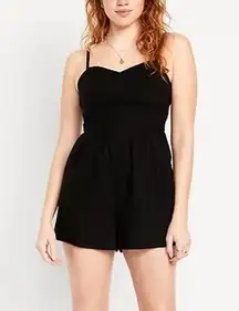 Old Navy Cami Linen Blend Shorts Romper Black Medium