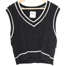 Womens Abercrombie & Fitch Black White Knit Sleeveless V-Neck Sweater Vest Sz XS