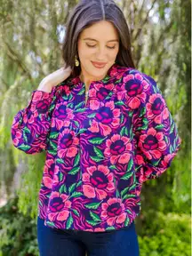 Michelle McDowell Sienna Lovestruck Top Blouse Floral Hawaiian Pink Size Large