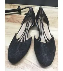 J. Renee D'Orsay Flats Women's 8.5 Black Sparkle Glitter Slingback Block Heel