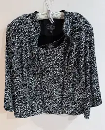Alex Evenings Black Glitter Printed Cocktail Jacket Tank 3X 2 Piece Sparkly
