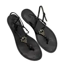 J. Crew Jeweled Italian Leather Capri Black Sandals Strappy Thong Slide 8
