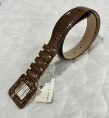 Saks Fifth Avenue Ellen Tracy Brown Croc Embossed Leather Belt Luxury Size‎ M