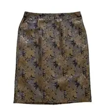 Liz Claiborne  Career Skirt Gray Gold Metallic Jacquard Midi Dressy Skirt Size 14