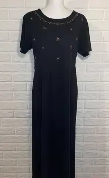 Vintage 90s Y2K Babydoll Empire Waist Floral Embroidered Maxi Dress, Size Medium