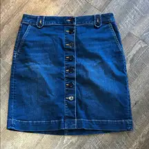 Talbots Denim Skirt Size 8 Nautical Anchor Button Front Knee Length Blue Jean