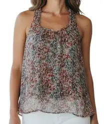 ELLA MOSS Gorgeous Silk Ruffle Trim Floral Pattern Lined Top EUC‎ Size Small