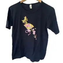 Anvil 100% Cotton Asian Inspired Embroidered Floral Cherry Blossoms T-Shirt S