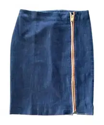 Lauren Ralph Lauren Denim Skirt Sz 2 Leather Trim Pencil Fitted