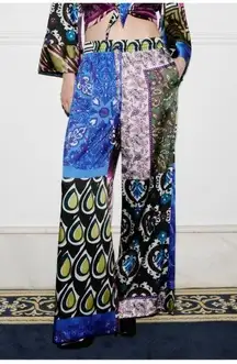 Zara Patchwork Print Pants Pajama Style Flowy Blue Purple (Size XS)