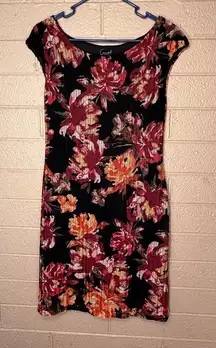 Connected Apparel Black and Red Floral Midi Dress