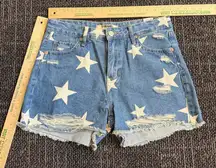 Rock & Roll Denim Women's Light Wash High Rise Star Print Americana Shorts 30