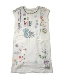 NWT Johnny Was Spiridon in White Embroidered Cotton Guaze Shift Dress XS $228