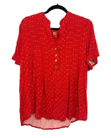 Kim Rogers Red Polka Dot Button Blouse 1X Flowy Romantic Cottagecore