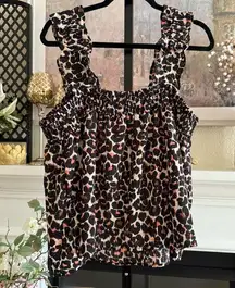 Leopard Ruffle Smocked Blouse Bold Animal Print Top Tank XL Mobwife Edgy Party