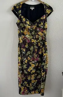 Karen Millen England Dark Floral Spring Easter Sweetheart Neckline Midi Dress 8