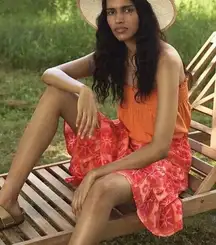 Anthropologie• Danielle Duer Tiered Mini Skirt pink Ella ikat print flowy