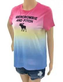 Abercrombie kids (M) Women's Pink Blue Dye Pastel Tie Dye Moose Spell Out Shirt