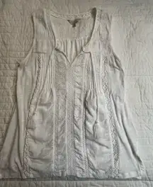 Lucky Brand White Sleeveless Casual Open Lace Panels crochet Top nwot