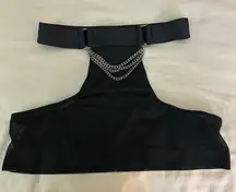 Syzygy The Label Black Mesh Mini Skirt With Titanium Chains, High Waist Cut Outs