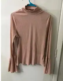 SHEIN Curve Flounce Sleeve Pink Sparkly Turtleneck Sweater 1XL Coquette Girl