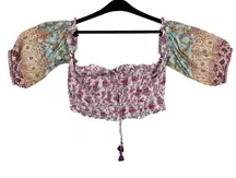 River Island NWT Colorful Smocked Bandeau Short Off Shoulder Puff Sleeve Top L