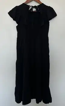 Old Navy Smocked Ruffle Midi‎ Dress Black Short Sleeve Size Small