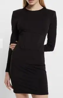 Express Body Contour Crew Neck Padded Shoulder Corset Mini Dress Women’s Sz M