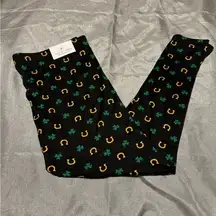 Serra Black Leggings with Green Clovers and Gold Horseshoes