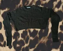 Dark Green Cropped Ribbed Sweater - Urban Outfitters