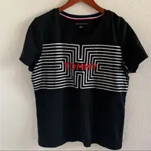 Tommy Hilfiger Black Tee T-Shirt with Geometric Graphic Preppy Classic Large