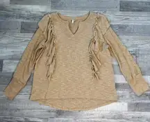 Cato beige long sleeve ruffle front sweater size large E14