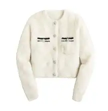 NWT J.Crew Sweater Lady Jacket in Light Bone Navy Brushed Yarn Cardigan XXS