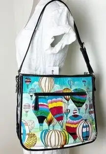 SHARIF Limited Ed Ballooning Leather Crossbody Large Tote Bag Hand Painted