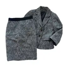 Luisa Spagnoli Blazer Skirt Suit Set Tweed Wool Blend Career Women's
