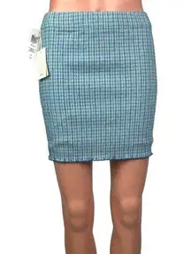 NEW Aritzia Wilfred Reunion Blue Plaid Checkered Bodycon Tube Mini Skirt Size S