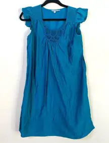 Calypso St. Barth’s teal blue flutter sleeve tunic shift dress Size Small