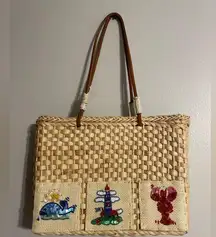 Quaker Factory Nautical Woven Straw Wicker Tote Bag, EUC