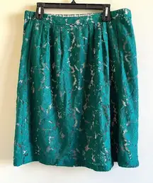 J. Crew Lace Green Nude Lined‎ Midi Pleated Skirt W