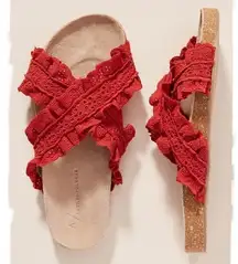 Anthropologie Bianca Ruffled Slide Sandals in‎ Red Size 8