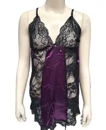 Lycan5ive19 Lingerie Purple with Black Lace Erotic Nighty Plus Size For Women Si