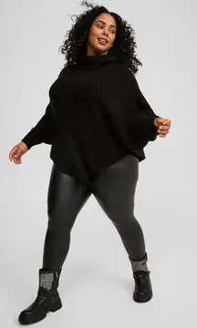 TORRID Chunky Ribbed Poncho Turtle Neck Sweater Deep Black Size 1/2 Oversized