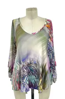 Alexis Top Blouse Shirt Abstract‎ Print Multicolor Poncho Kimono Size XS Small