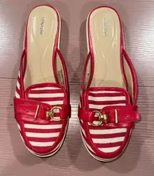 Lands End Red & White Stripe Slide on Sandals Size 10