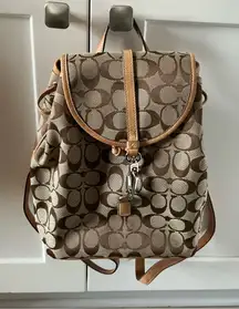 Coach Vintage signature “C” jacquard canvas and leather brown/tan backpack 6613